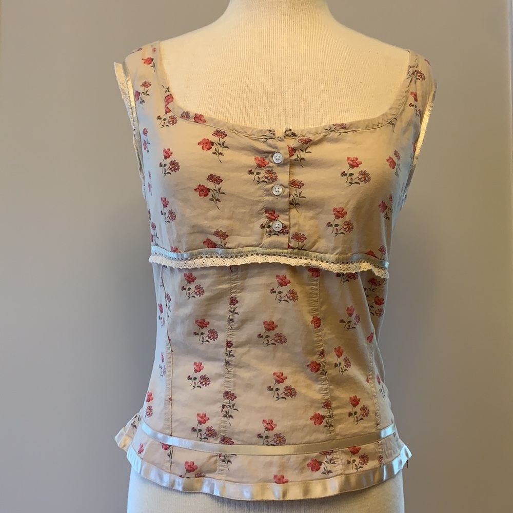 Old Navy Floral Sleeveless Top - Cream and Red
